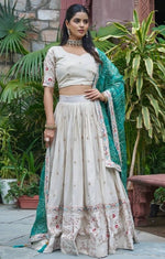 Beautiful White Color Tissue Fabric Readymade Party Wear Lehenga