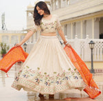 Alluring Cream Color Tissue Fabric Readymade Party Wear Lehenga