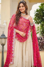 Alluring Cream Color Tissue Fabric Readymade Party Wear Lehenga