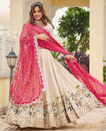 Alluring Cream Color Tissue Fabric Readymade Party Wear Lehenga