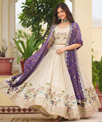 Alluring Cream Color Tissue Fabric Readymade Party Wear Lehenga