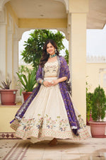 Alluring Cream Color Tissue Fabric Readymade Party Wear Lehenga