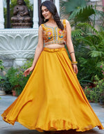 Elegant Yellow Color Vichitra  Fabric Party Wear Lehenga