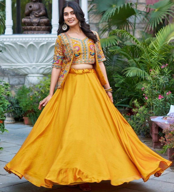 Elegant Yellow Color Vichitra  Fabric Party Wear Lehenga