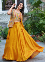 Elegant Yellow Color Vichitra  Fabric Party Wear Lehenga