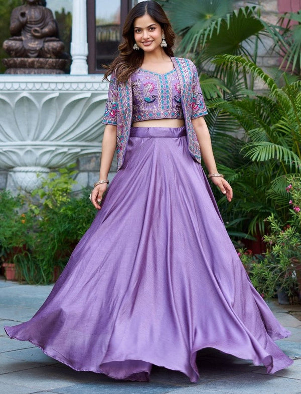 Elegant Purple Color Vichitra  Fabric Party Wear Lehenga