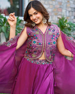 Elegant Purple Color Silk  Fabric Party Wear Lehenga