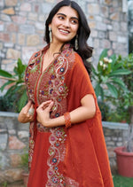 Elegant Orange Color Silk  Fabric Party Wear Lehenga