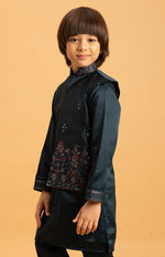 Amazing Green Color Satin Fabric Boys Kurta Pajama and Jacket