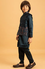 Amazing Green Color Satin Fabric Boys Kurta Pajama and Jacket