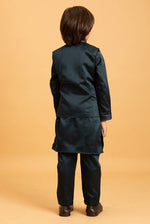 Amazing Green Color Satin Fabric Boys Kurta Pajama and Jacket