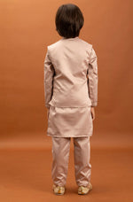 Amazing Peach Color Satin Fabric Boys Kurta Pajama and Jacket