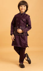 Amazing Voilet Color Satin Fabric Boys Kurta Pajama and Jacket