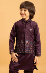 Amazing Voilet Color Satin Fabric Boys Kurta Pajama and Jacket