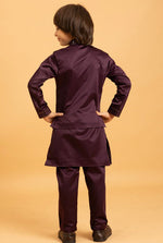 Amazing Voilet Color Satin Fabric Boys Kurta Pajama and Jacket