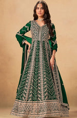 Tasteful Green Color Georgette Fabric Gown