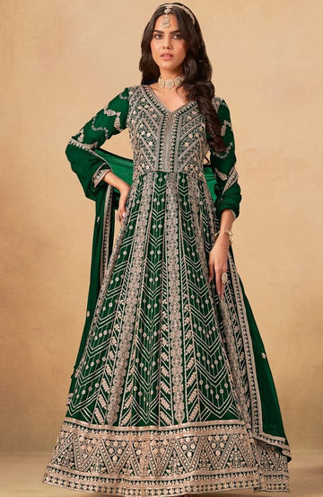 Tasteful Green Color Georgette Fabric Gown