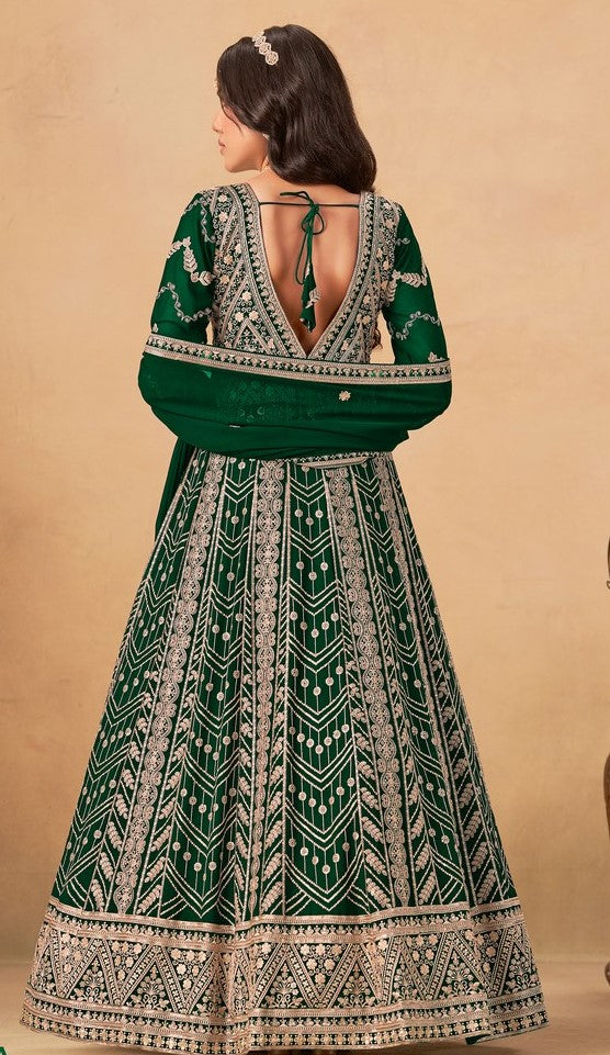 Tasteful Green Color Georgette Fabric Gown