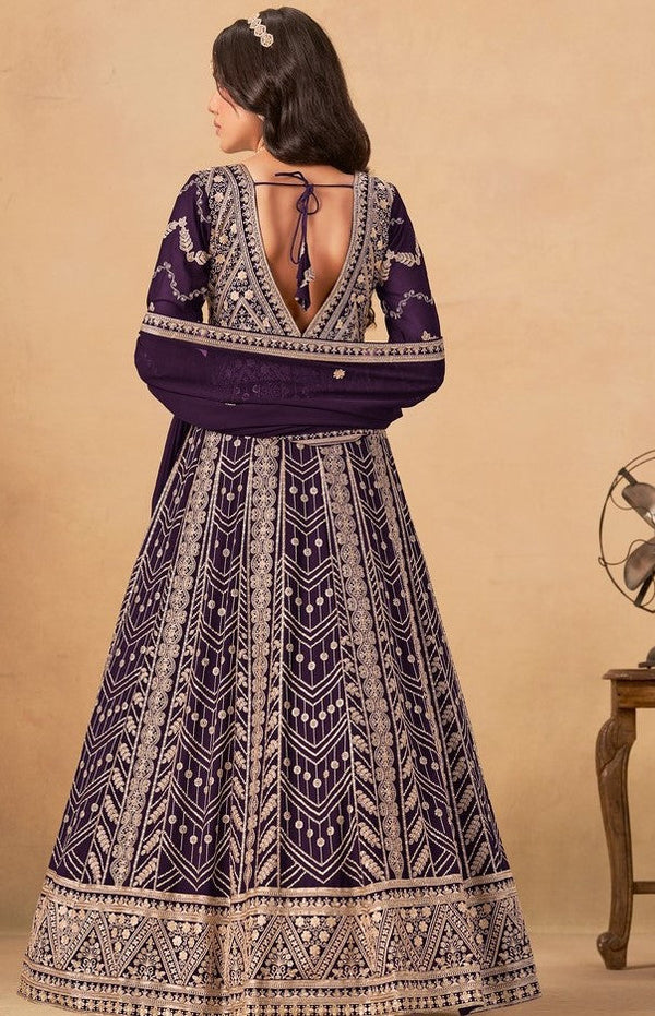 Tasteful Wine Color Georgette Fabric Gown