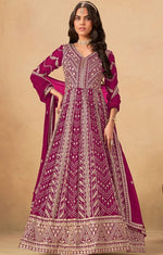 Tasteful Magenta Color Georgette Fabric Gown