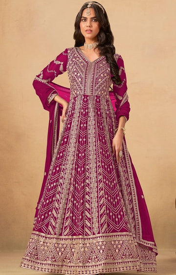 Tasteful Magenta Color Georgette Fabric Gown