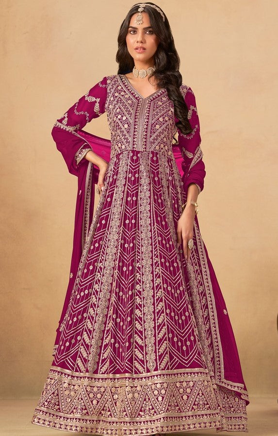 Tasteful Magenta Color Georgette Fabric Gown