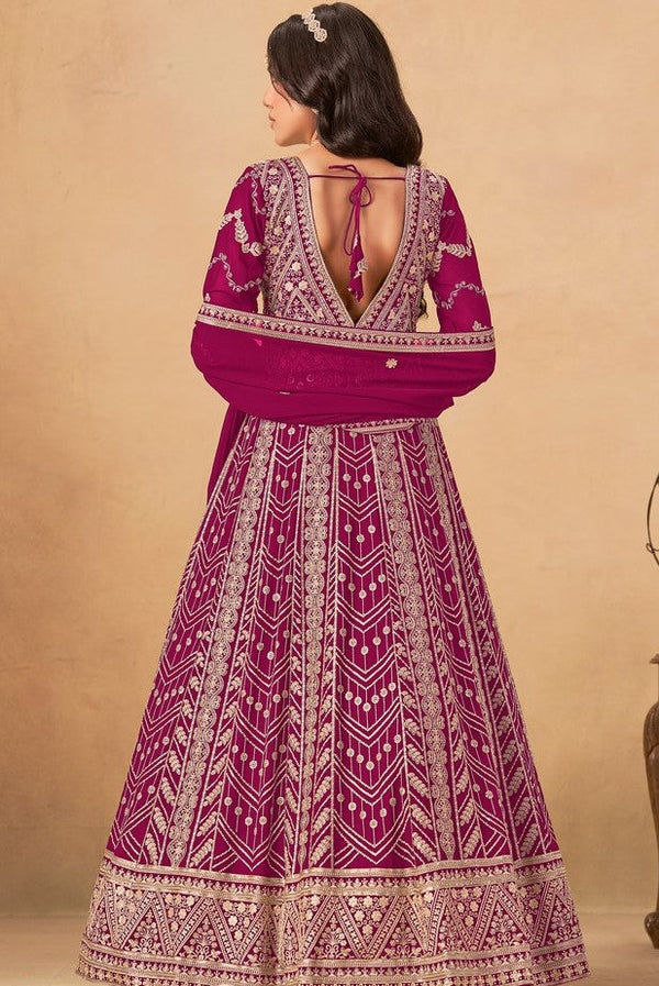 Tasteful Magenta Color Georgette Fabric Gown
