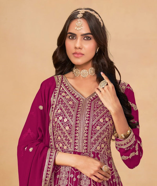 Tasteful Magenta Color Georgette Fabric Gown