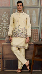 Grand  Yellow Color Silk Fabric Kurta Pajama and Jacket