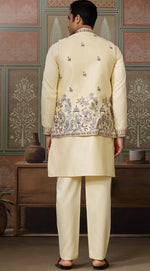 Grand  Yellow Color Silk Fabric Kurta Pajama and Jacket