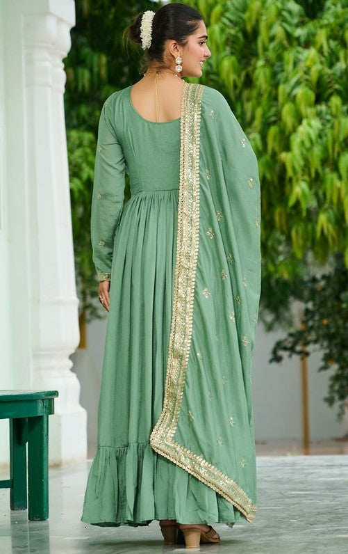 Striking Green Color Vichitra Fabric Gown
