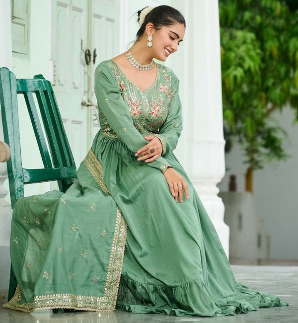 Striking Green Color Vichitra Fabric Gown
