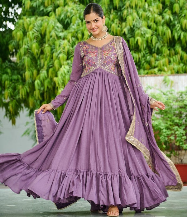Striking Purple Color Vichitra Fabric Gown