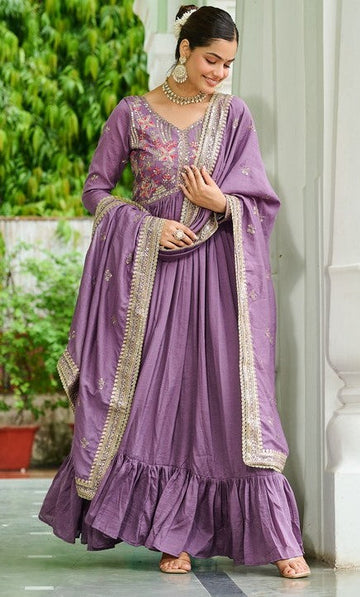 Striking Purple Color Vichitra Fabric Gown
