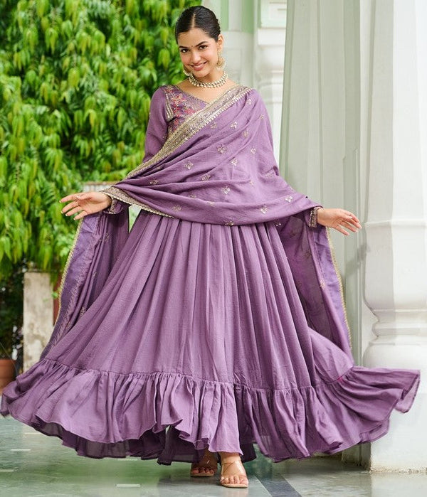 Striking Purple Color Vichitra Fabric Gown