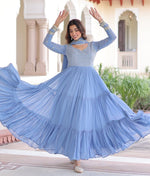 Striking Aqua Color Georgette Fabric Gown