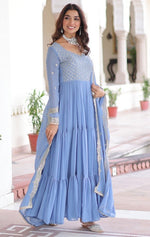 Striking Aqua Color Georgette Fabric Gown
