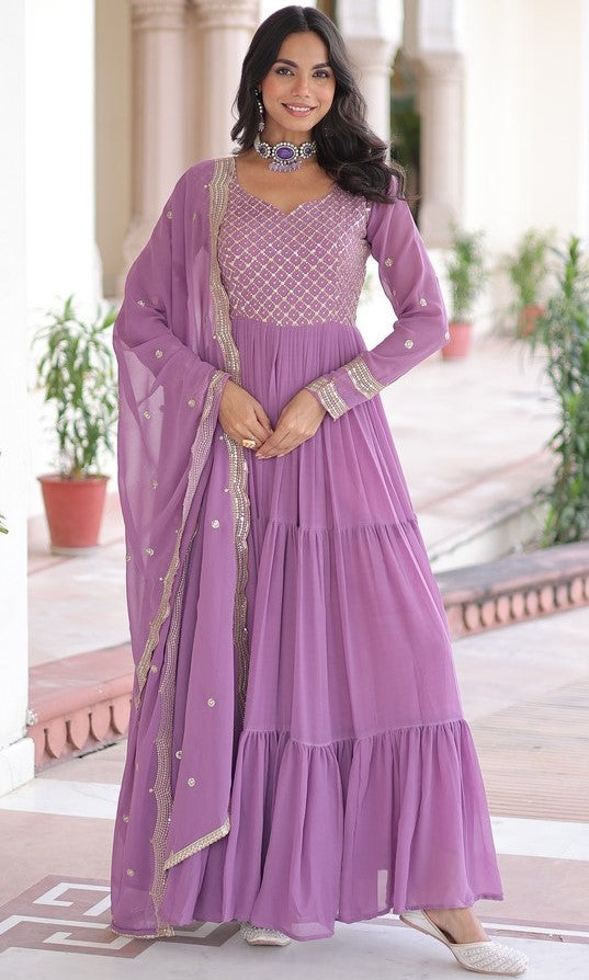 Striking Purple Color Georgette Fabric Gown