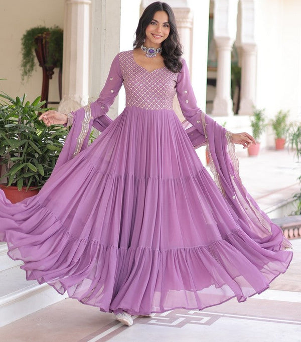 Striking Purple Color Georgette Fabric Gown