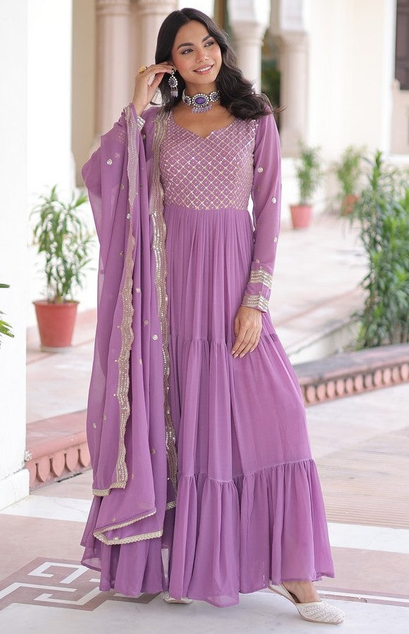 Striking Purple Color Georgette Fabric Gown