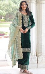 Amazing Green Color Velvet Fabric Designer Suit