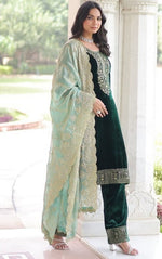 Amazing Green Color Velvet Fabric Designer Suit