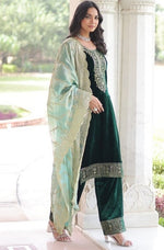 Amazing Green Color Velvet Fabric Designer Suit