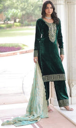 Amazing Green Color Velvet Fabric Designer Suit
