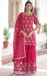 Tasteful Pink Color Georgette Fabric Partywear Suit