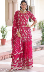 Tasteful Pink Color Georgette Fabric Partywear Suit