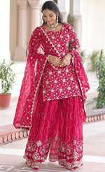 Tasteful Pink Color Georgette Fabric Partywear Suit