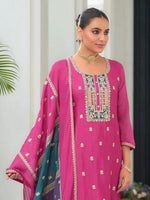 Beauteous Pink Color Chinon Fabric Designer Suit