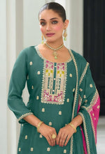 Beauteous Green Color Chinon Fabric Designer Suit