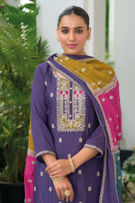 Beauteous Purple Color Chinon Fabric Designer Suit